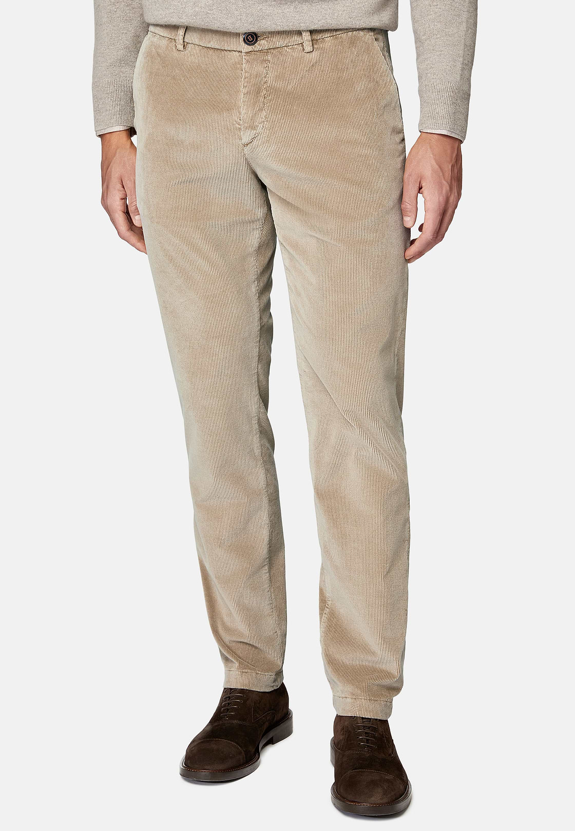 Trousers in Stretch Velvet, Beige, hi-res