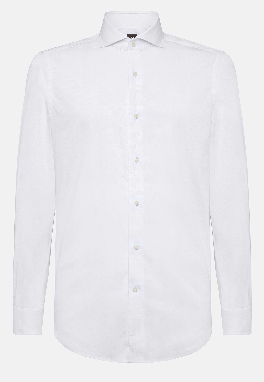 Camisa De Algodón De Nailon Elástico Corte Slim, Blanco, hi-res