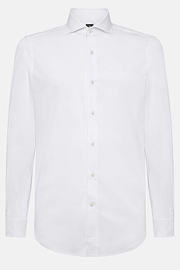 Camisa De Algodón De Nailon Elástico Corte Slim, Blanco, hi-res