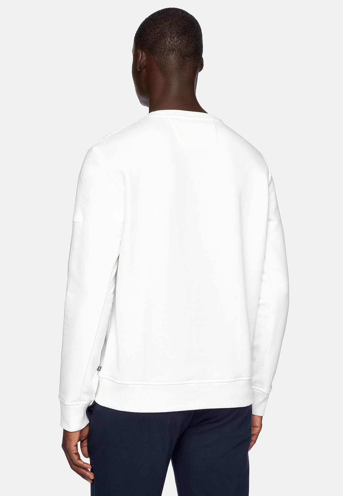 Cotton Mixed Crew Neck Sweater, White, hi-res