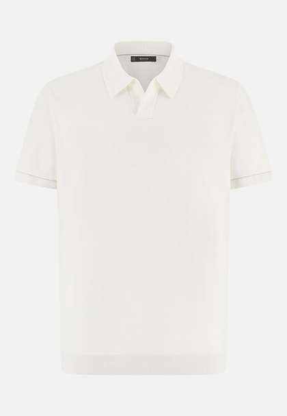 Cotton Crêpe Knit Polo Shirt, White, hi-res