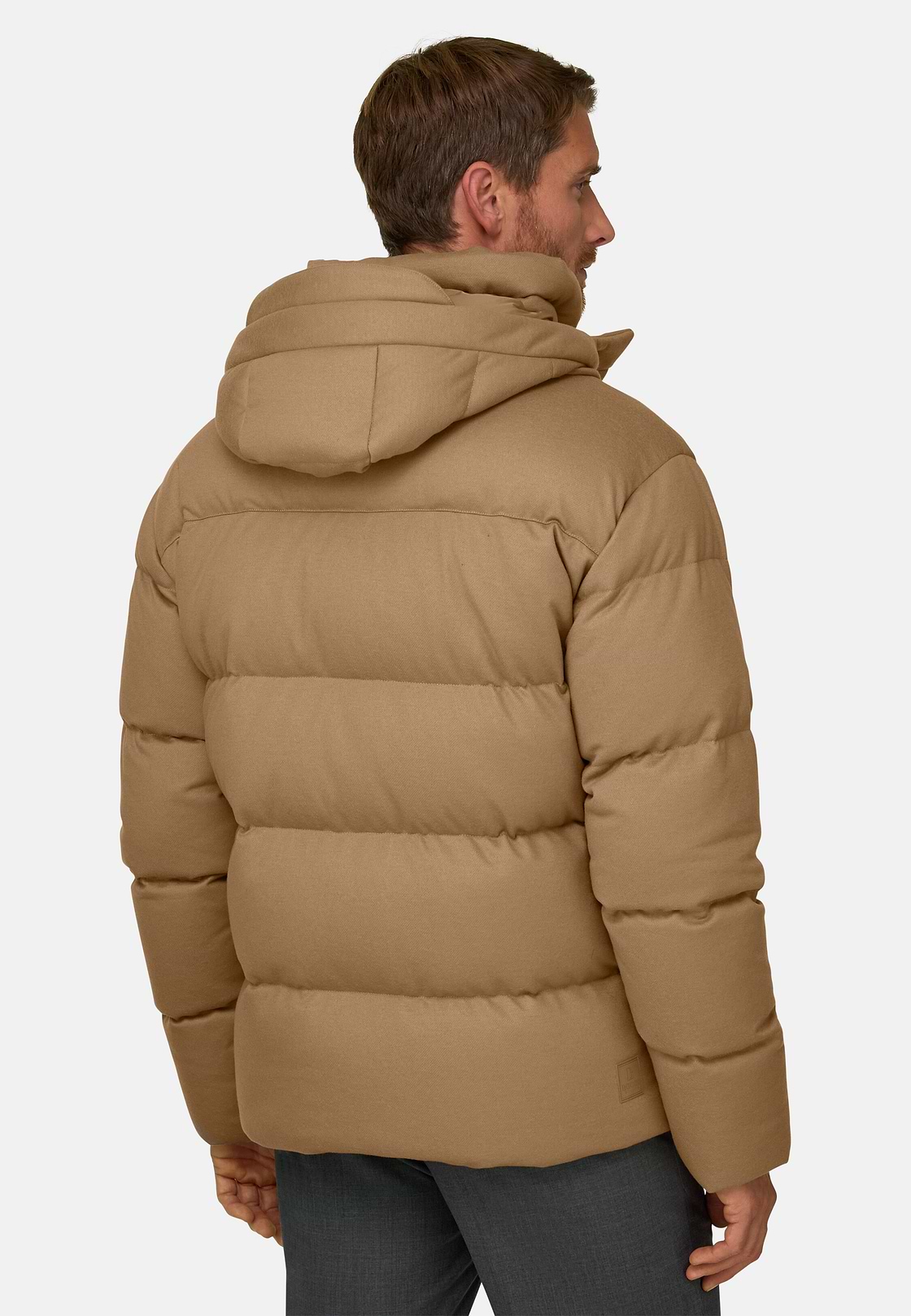 Bomber in Wool Blend Padded with Goose Down, Camel, hi-res, 4