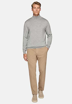 Grey Merino Wool Polo Neck Jumper