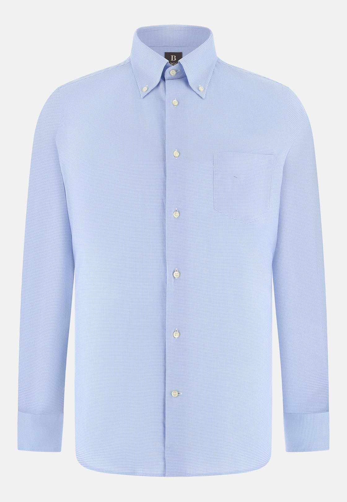 Camicia A Quadretti Di Cotone Regular Fit, Azzurro, hi-res, 6