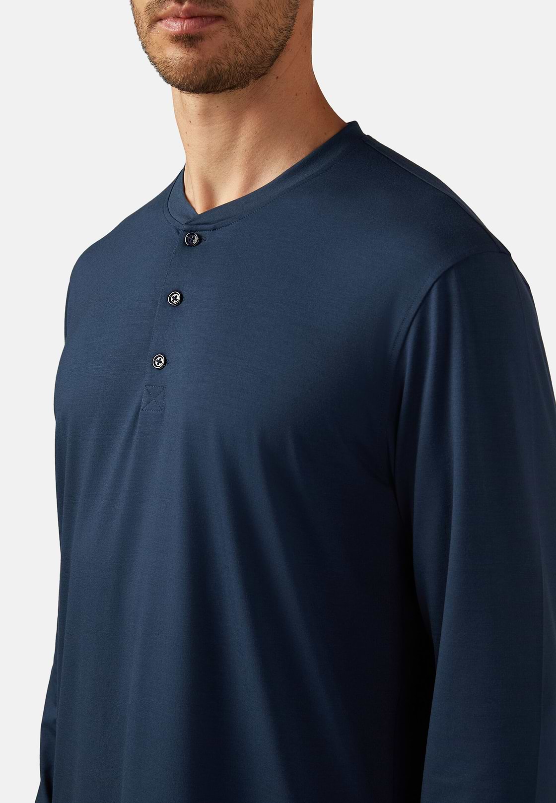 T-shirt Pigiama In Misto Viscosa Manica Lunga, Navy, hi-res