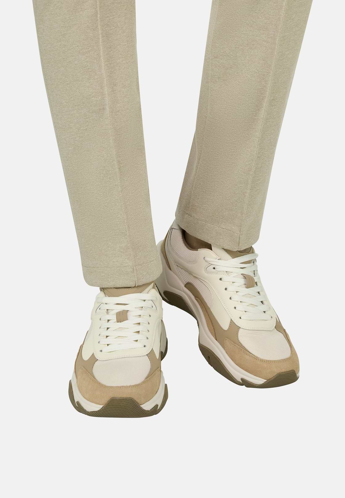 Sneaker Storm aus Leder und technischem Gewebe, Beige, hi-res, 2