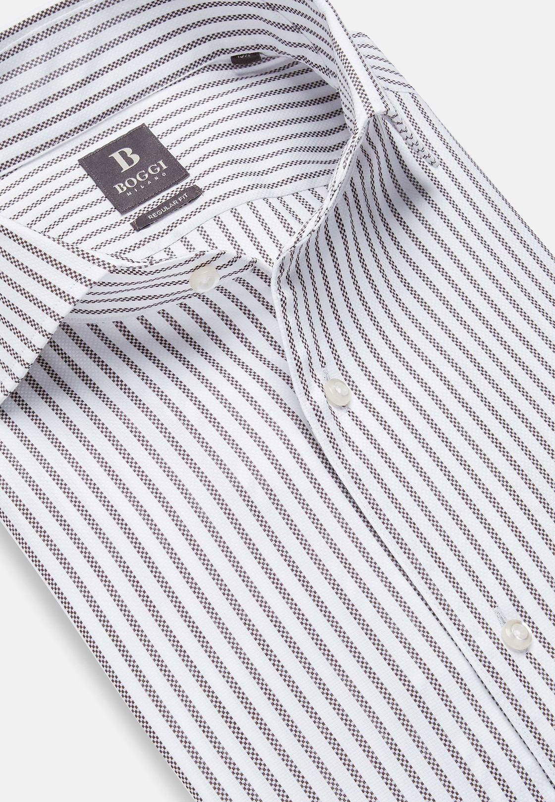 Camicia A Righe In Dobby Di Cotone Regular Fit, Marrone, hi-res