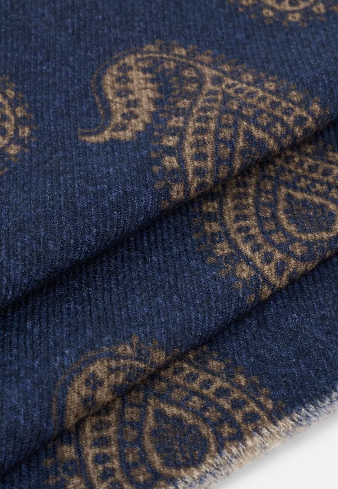 Scarf with Macro Paisley Print in Wool, Blue, hi-res, 3