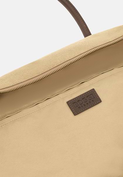 Cotton and Leather Duffle Bag, Beige, hi-res