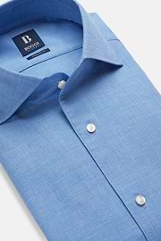 Chemise Bleue En Coton Dobby Coupe Droite, Bleu, hi-res