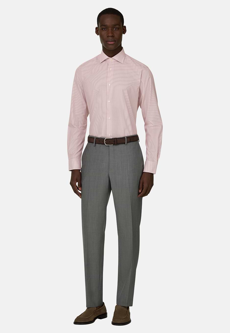 Camicia A Righe In Cotone Regular Fit, Burgundy, hi-res