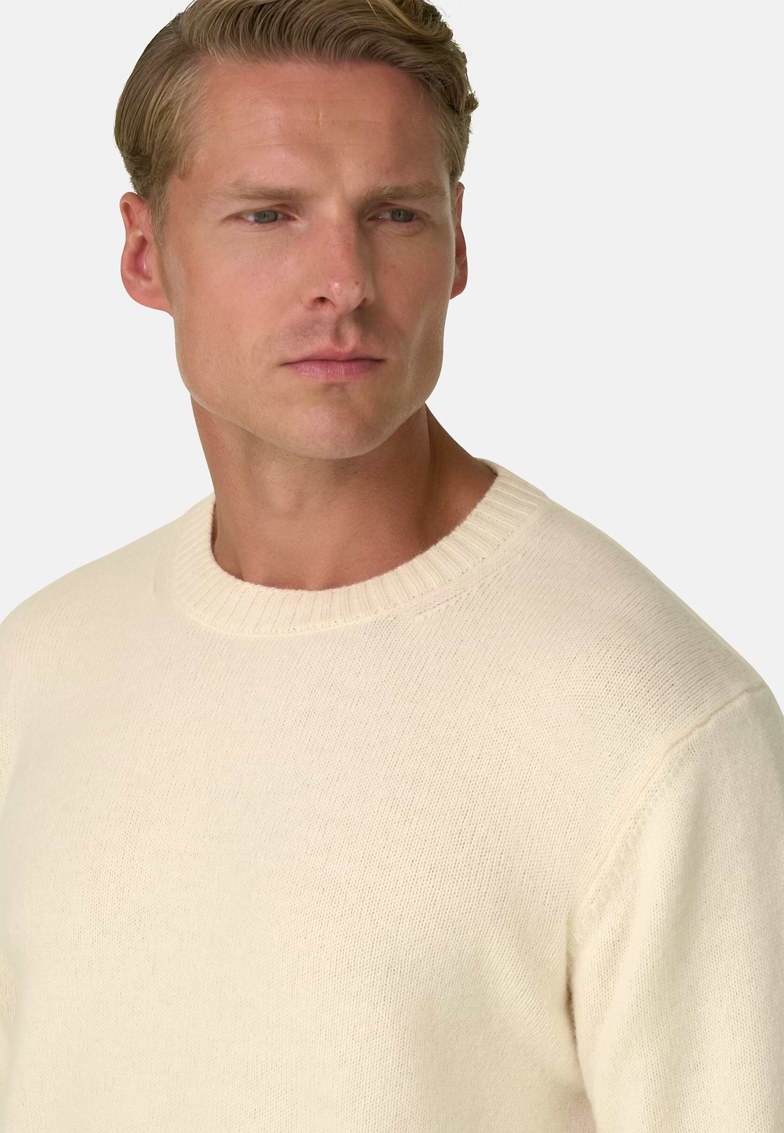 Crew Neck Jumper in Wool Blend, Offwhite, hi-res, 3