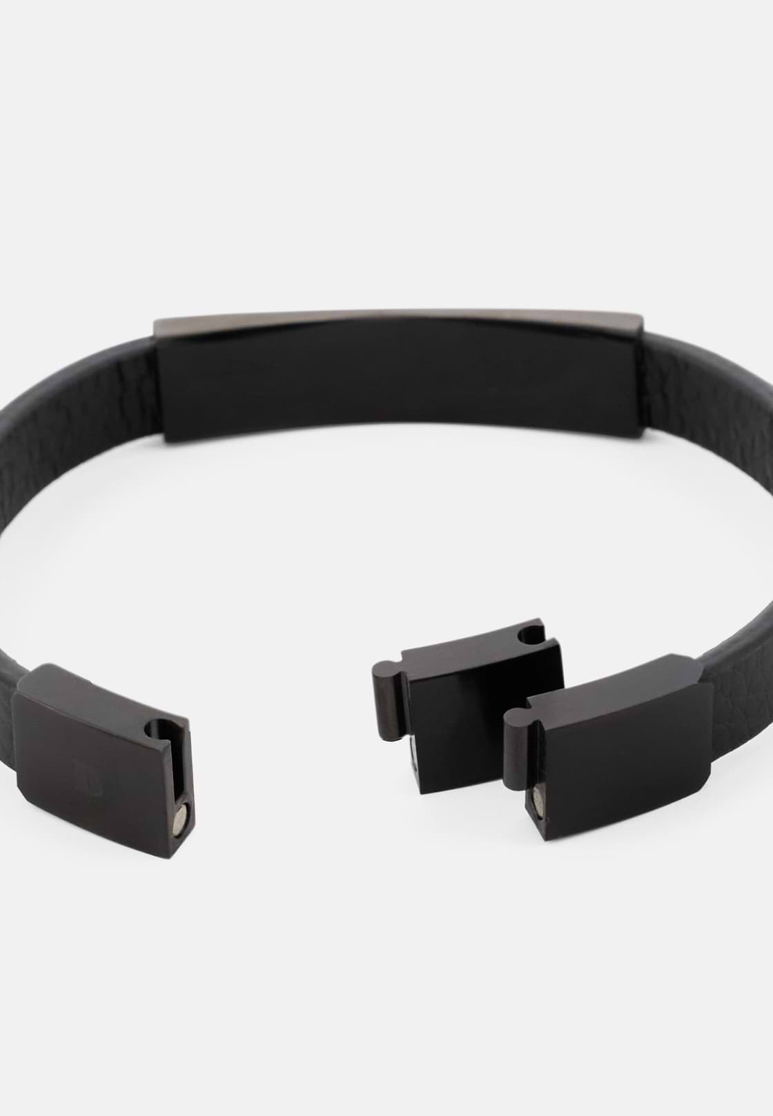 Pulsera De Piel Con Placa, Negro, hi-res, 3