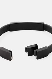 Pulsera De Piel Con Placa, Negro, thumb, 3