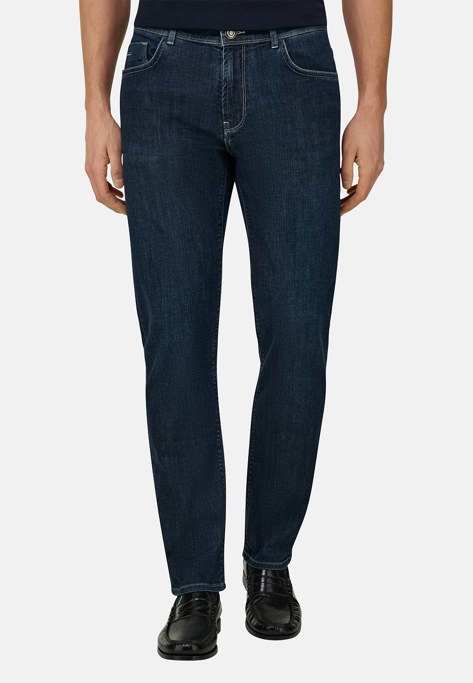 Dark Blue Stretch Denim Jeans, Dark Blue, hi-res