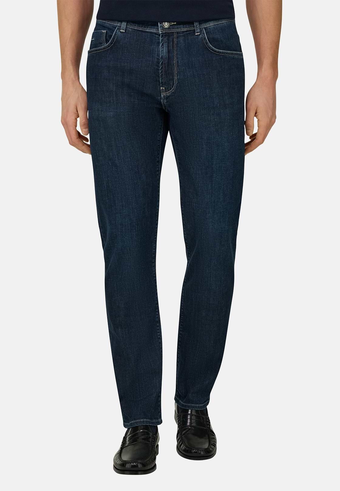 Dark Blue Stretch Denim Jeans, Dark Blue, hi-res, 1
