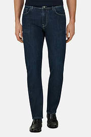 Dark Blue Stretch Denim Jeans, Dark Blue, thumb, 1