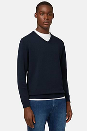 Navy Pima Cotton V-neck Sweater, Navy blue, hi-res