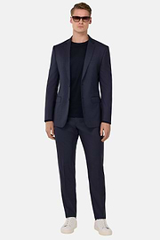 Fine Pinstripe Stretch Wool Suit, Navy blue, hi-res