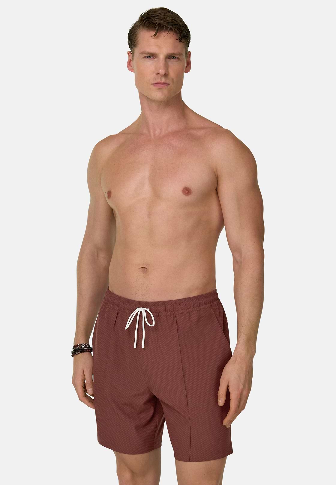 Bedruckte Badehose Aus Technischem Gewebe, Rosso, hi-res, 2
