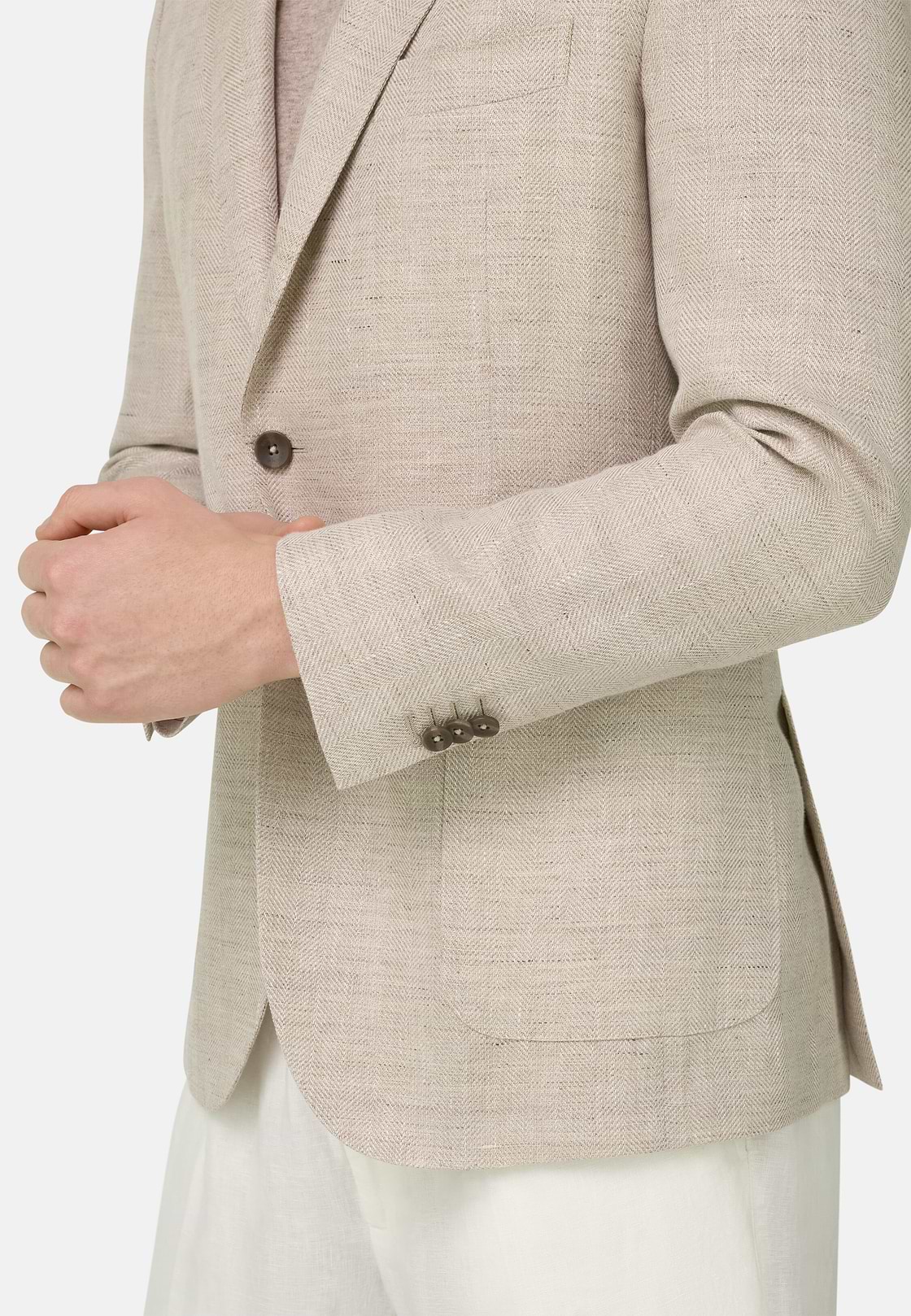 Herringbone Linen and Wool Jacket, Sand, hi-res, 4