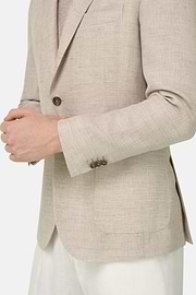 Herringbone Linen and Wool Jacket, Sand, thumb, 4