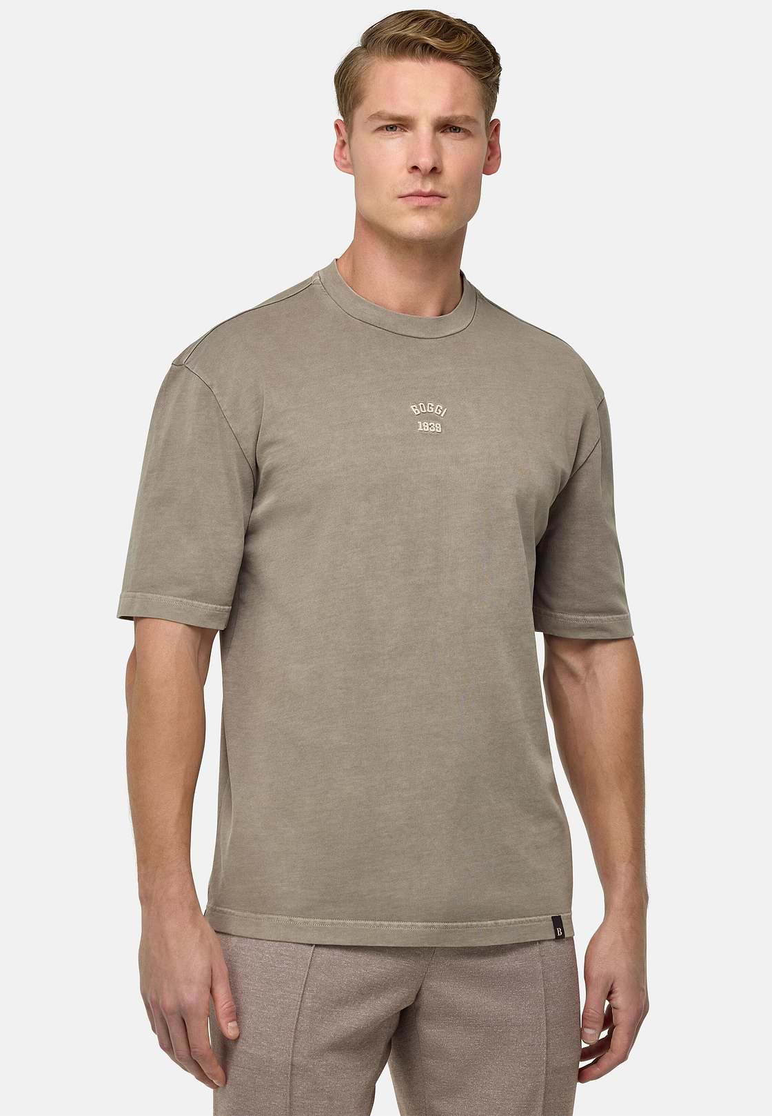 T-Shirt En Jersey De Coton, Taupe, hi-res