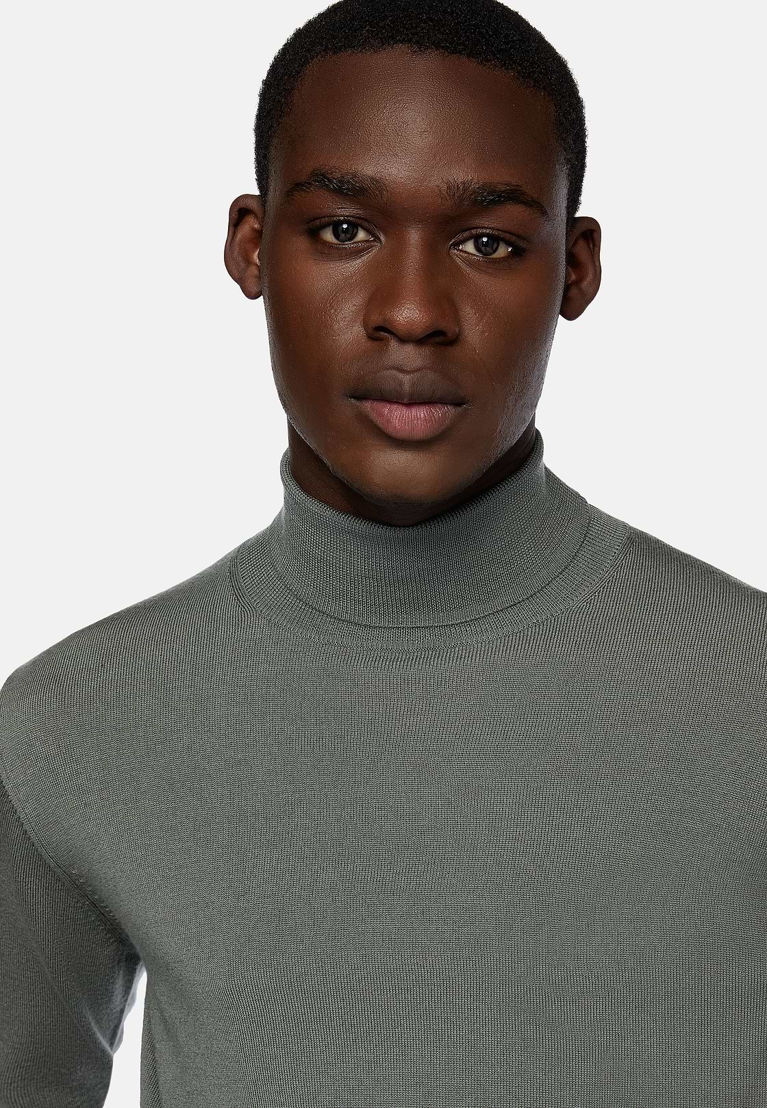 Green Merino Wool Polo Neck Jumper, Green, hi-res