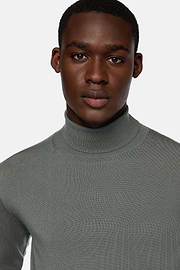 Green Merino Wool Polo Neck Jumper, Green, hi-res