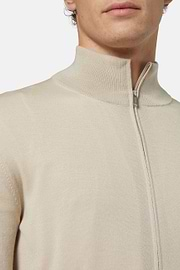 Beige Full Zip Jumper In Merino Wool, Beige, hi-res