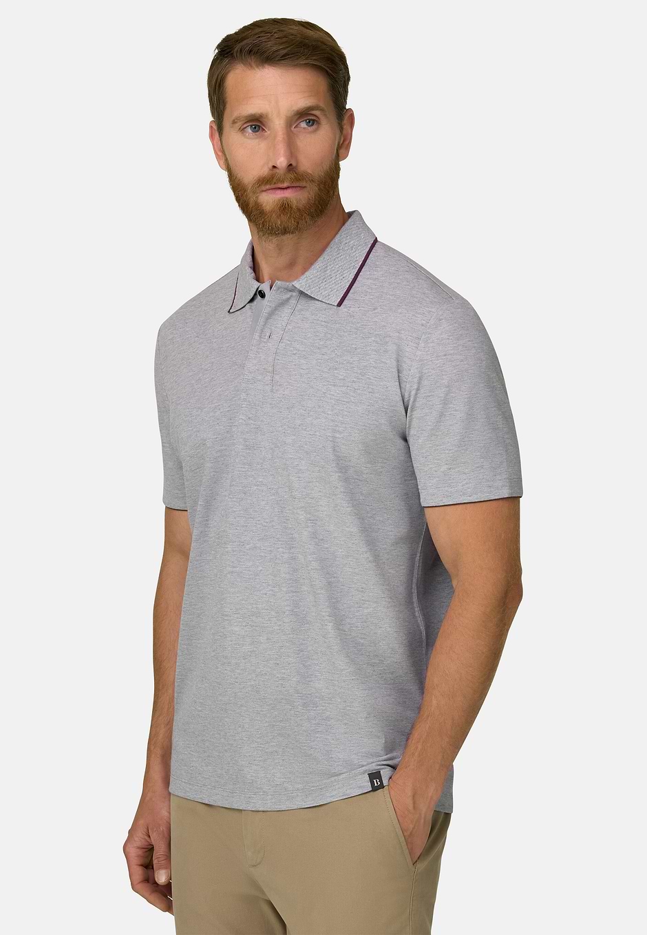 Polo in Stretch Cotton Blend Piqué Cool Jade-Fresh, Grey, hi-res