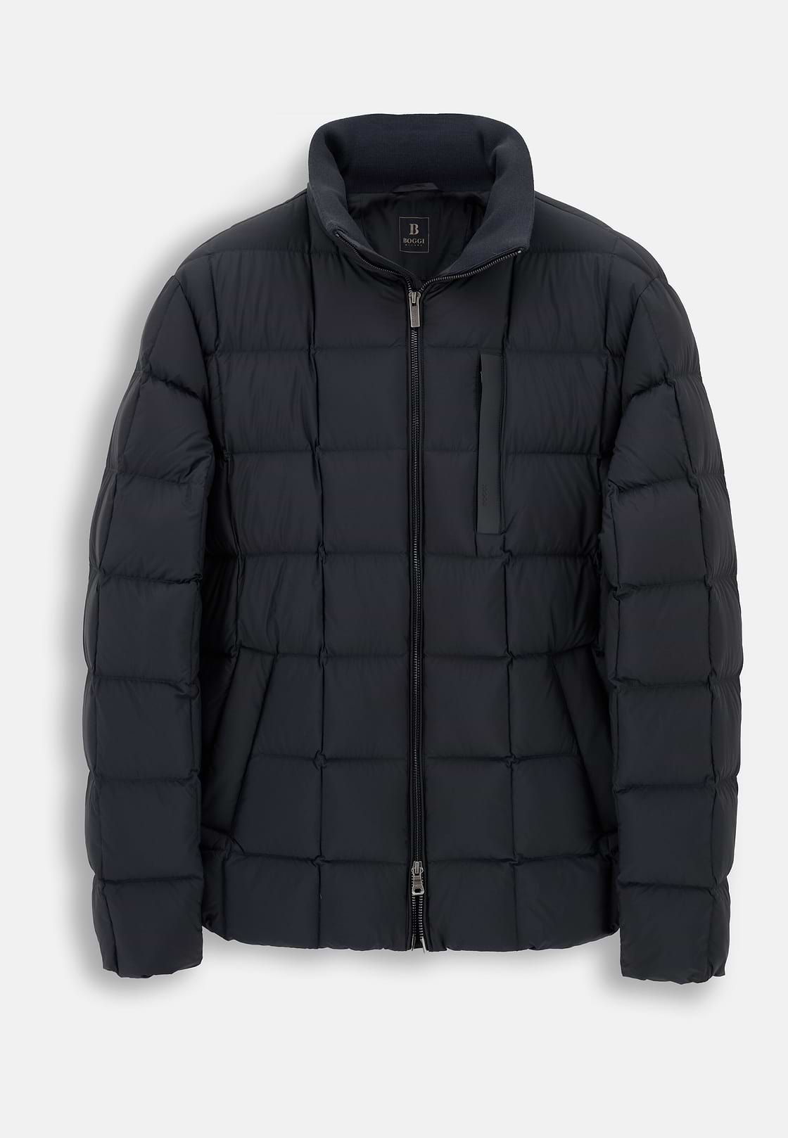 Bomber in Nylon Padded with Goose Down, Navy blue, hi-res, 6