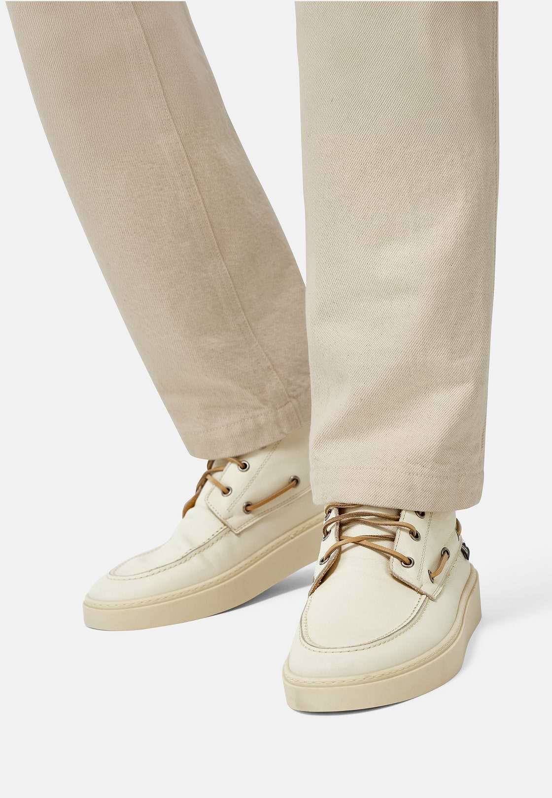 Leather High-Top Boat Shoes, Cream, hi-res