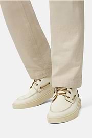Leather High-Top Boat Shoes, Cream, hi-res