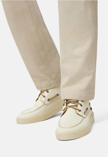 Leather High-Top Boat Shoes, Cream, hi-res
