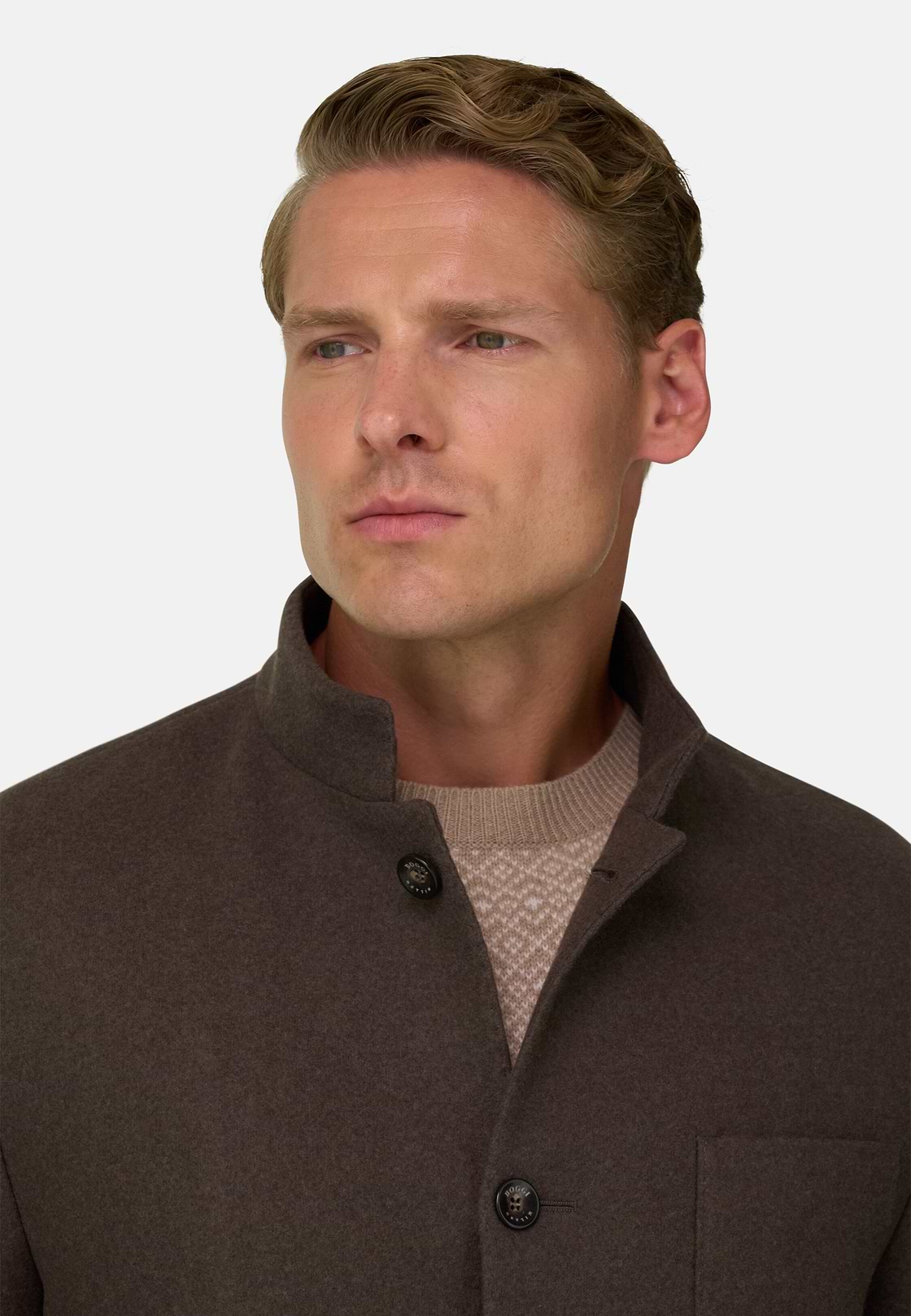 Blazer Guru Collar Padded Wool Cashmere, Brown, hi-res, 3