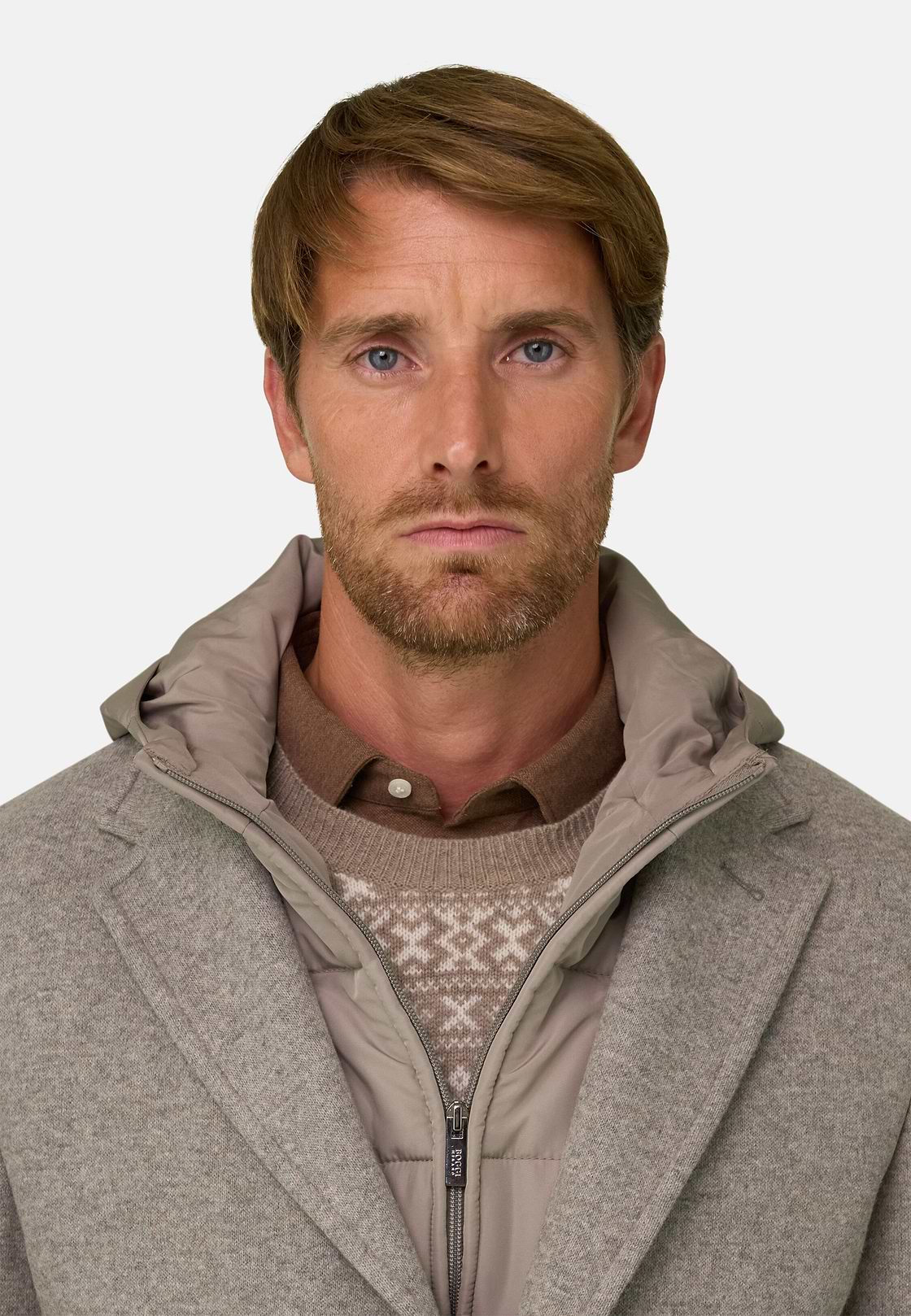 Coat in Wool Blend B Jersey, Taupe, hi-res, 3