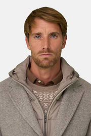 Coat in Wool Blend B Jersey, Taupe, thumb, 3