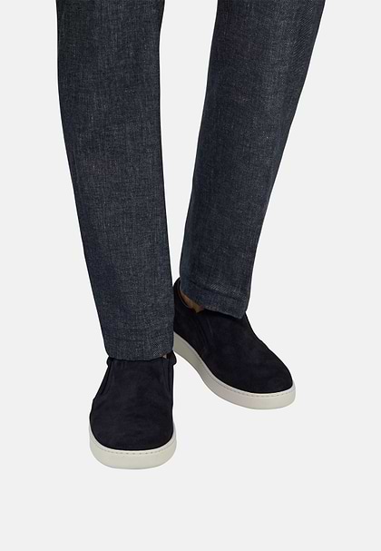 Heirtage Slip-Ons in Suede Leather, Navy blue, hi-res