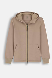 Felpa Full Zip Cappuccio in Misto Cotone Scuba B Tech, Beige, thumb, 5