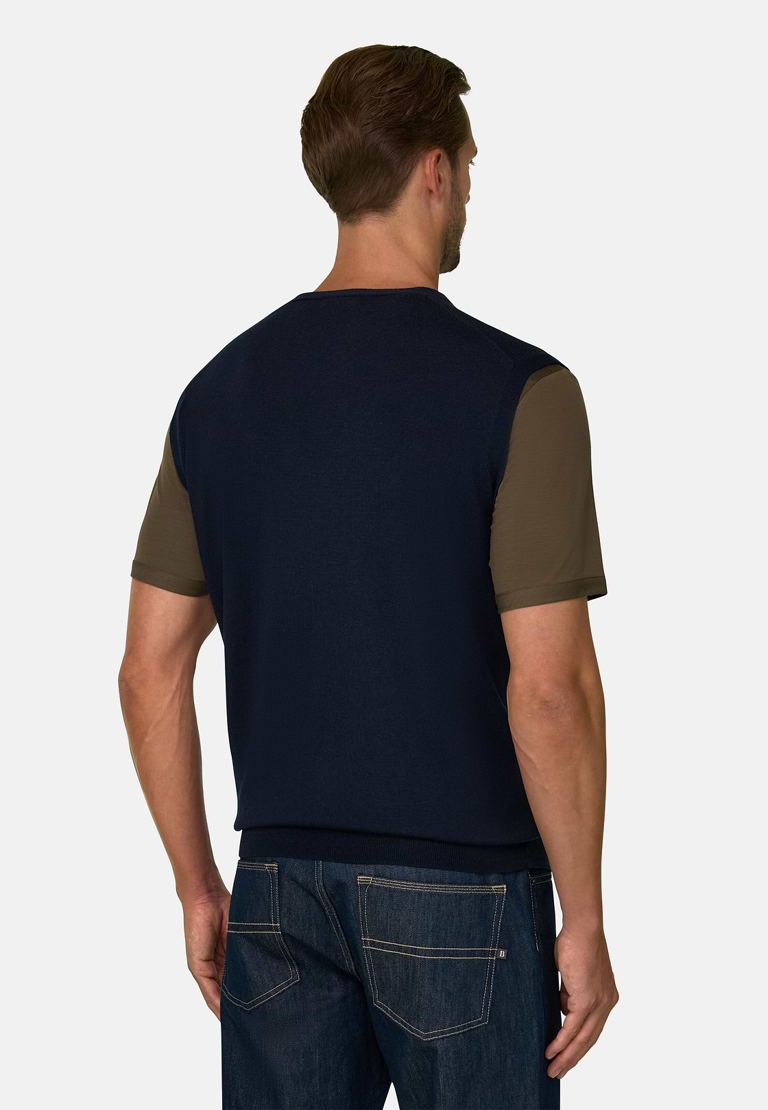 Waistcoat in Extrafine Merino Wool, Navy blue, hi-res, 4