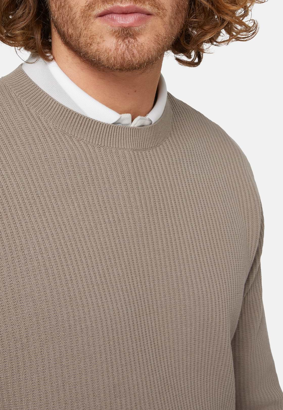 Jersey Cuello Redondo Gris Tórtola De Algodón, Taupe, hi-res