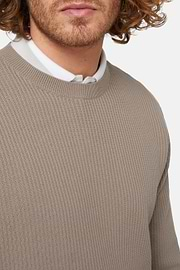 Dove Grey Crew Neck Cotton Jumper, Taupe, hi-res