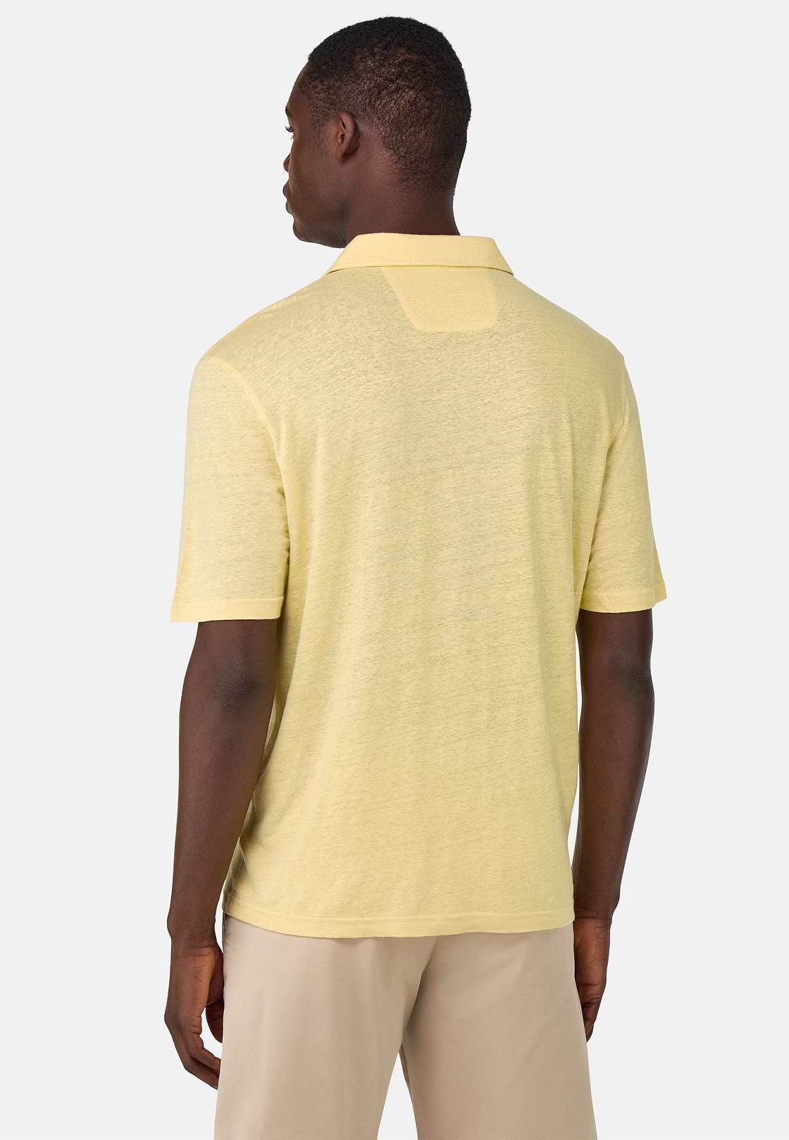 Stretch Linen Jersey Polo Shirt, Yellow, hi-res