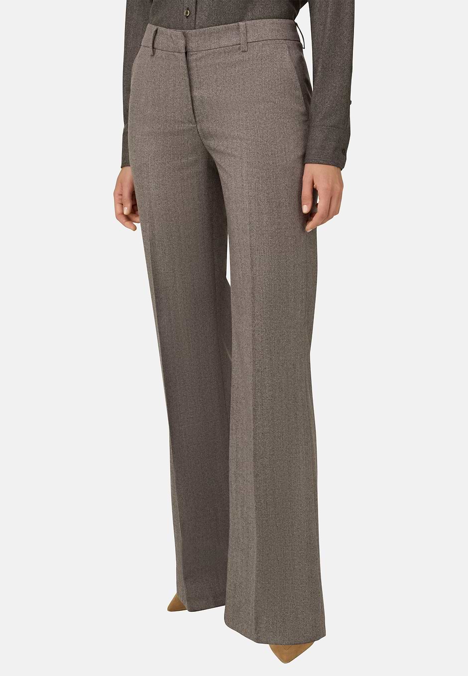 Wool Wide-Leg Trousers, Taupe, hi-res