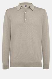 Sand Merino Wool Knitted Polo Shirt, Sand, hi-res