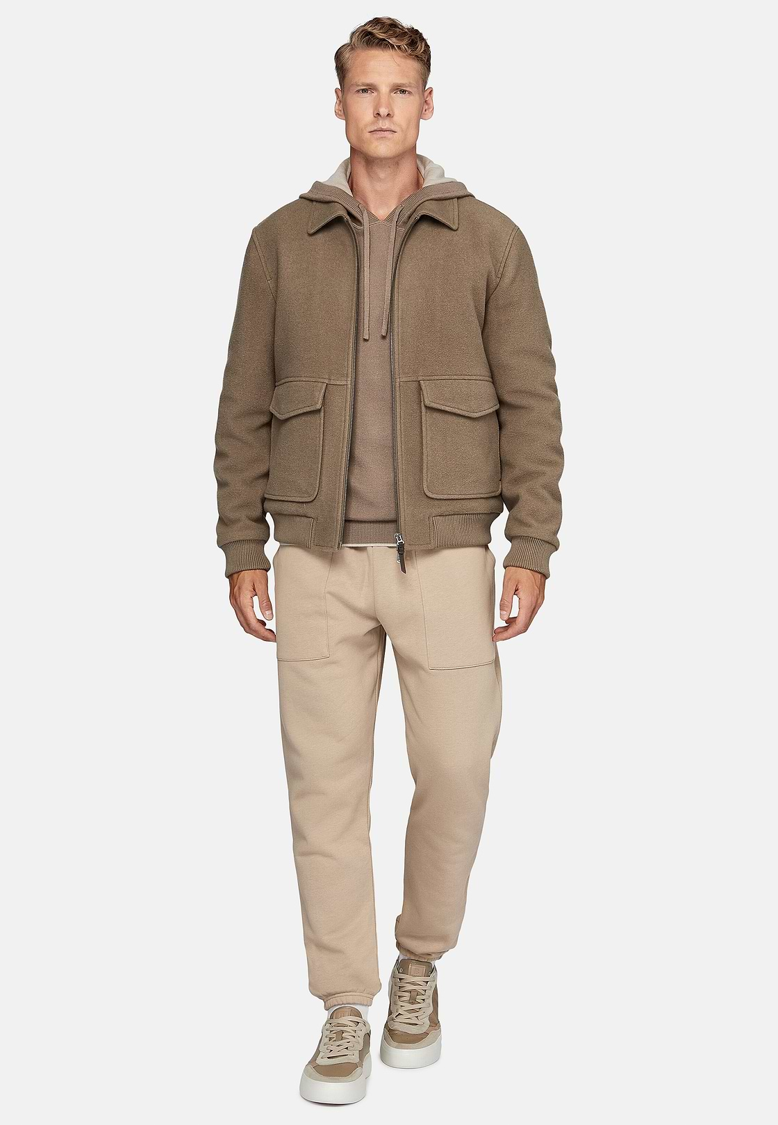 Bomber Jacket In Padded Wool, Taupe, hi-res