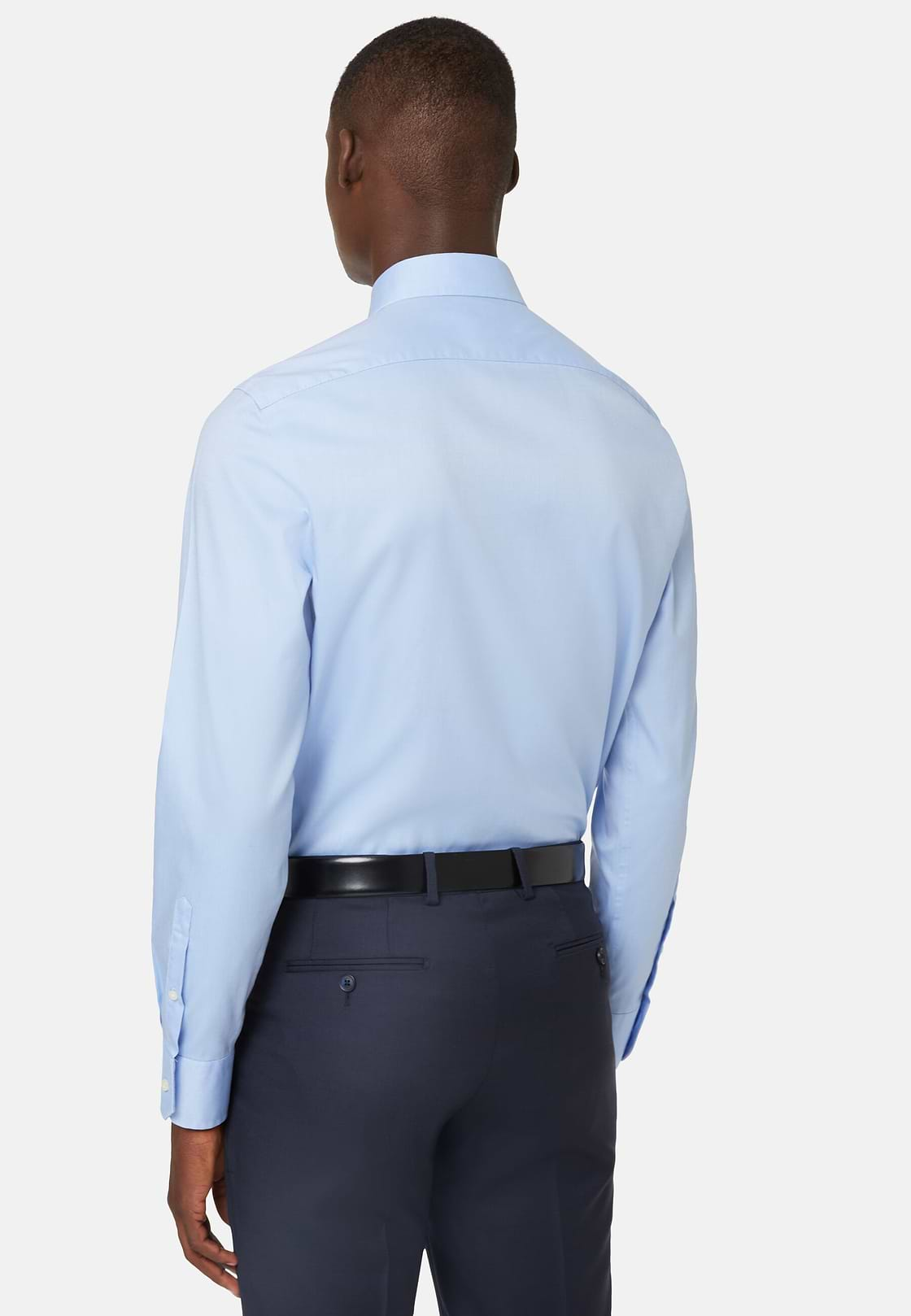 Camisa Celeste De Sarga De Algodón Slim Fit, Azul claro, hi-res