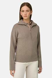 Quarter-Zip Jumper in Wool and Cashmere, Beige, thumb, 1