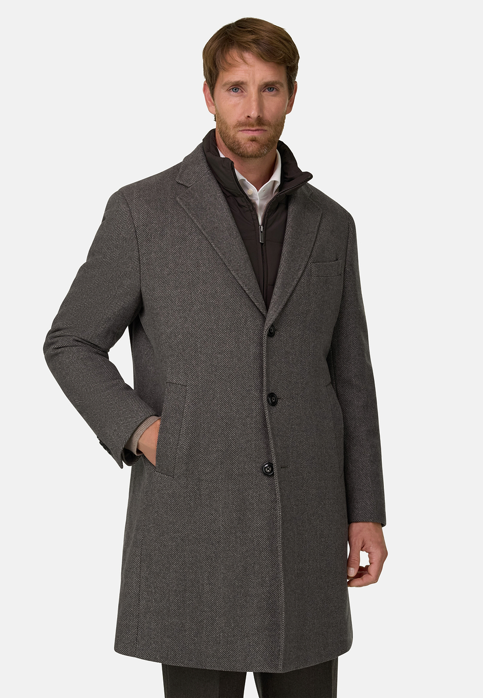 Coat in Wool with Bib, Brown, hi-res
